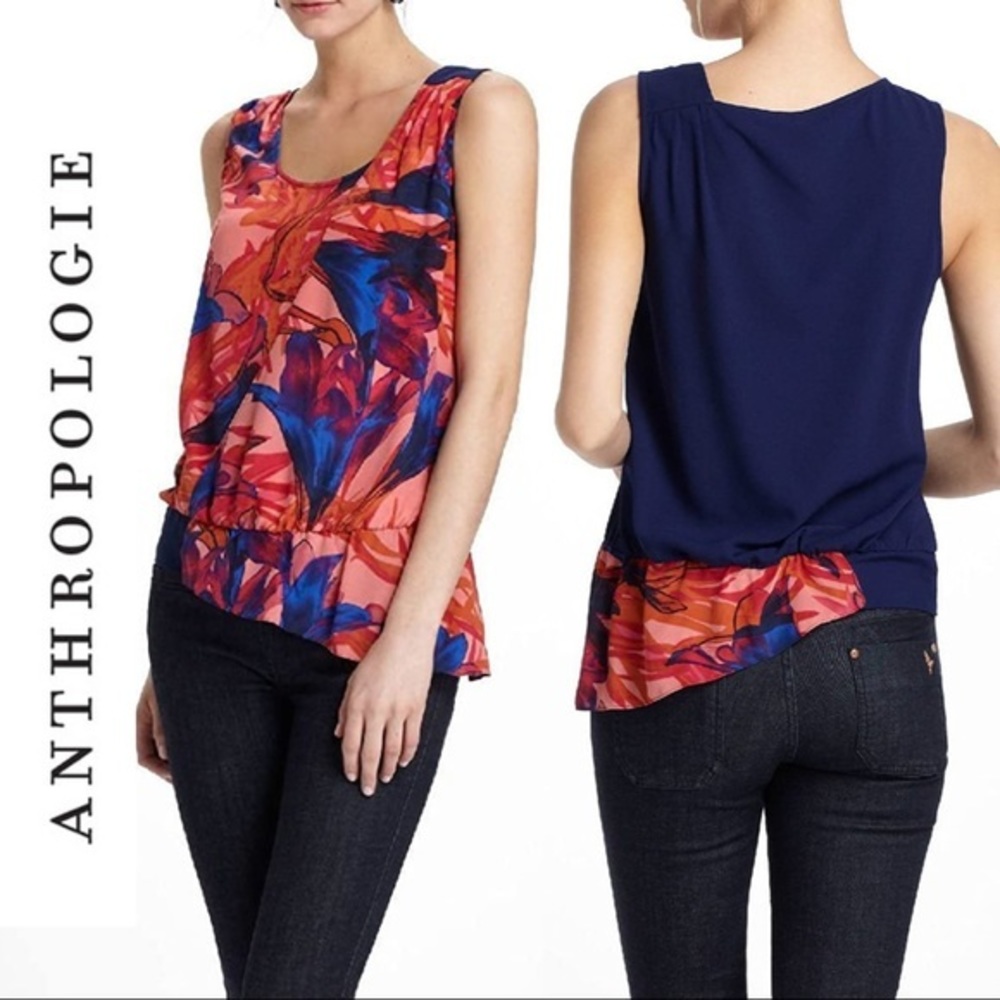 Leifsdottir Silk Malva Floral Asymmetric Tank Top
